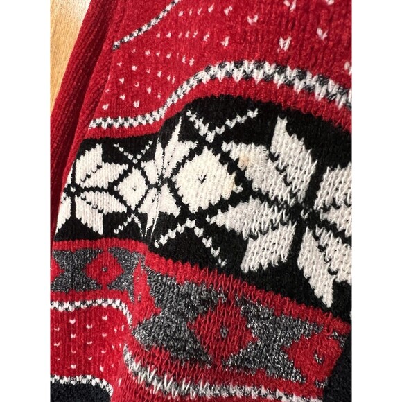 Vtg Parisian Works Red Nordic Fair Isle Zip Front Cardigan Sweater w/Collar Sz M - Picture 11 of 11